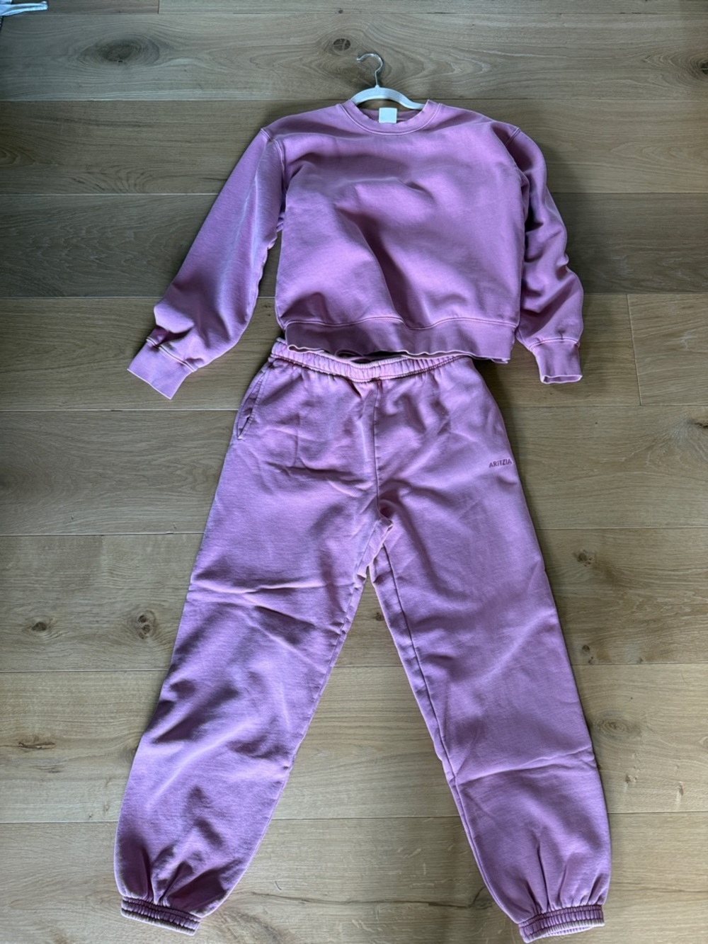 Aritzia Pink Cropped Sweatshirt & Jogger Set